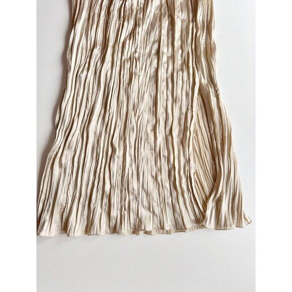 NWT ZARA Champagne Beige Satin Crinkle Pleated Midi Slip Skirt, Size L - Picture 8 of 13